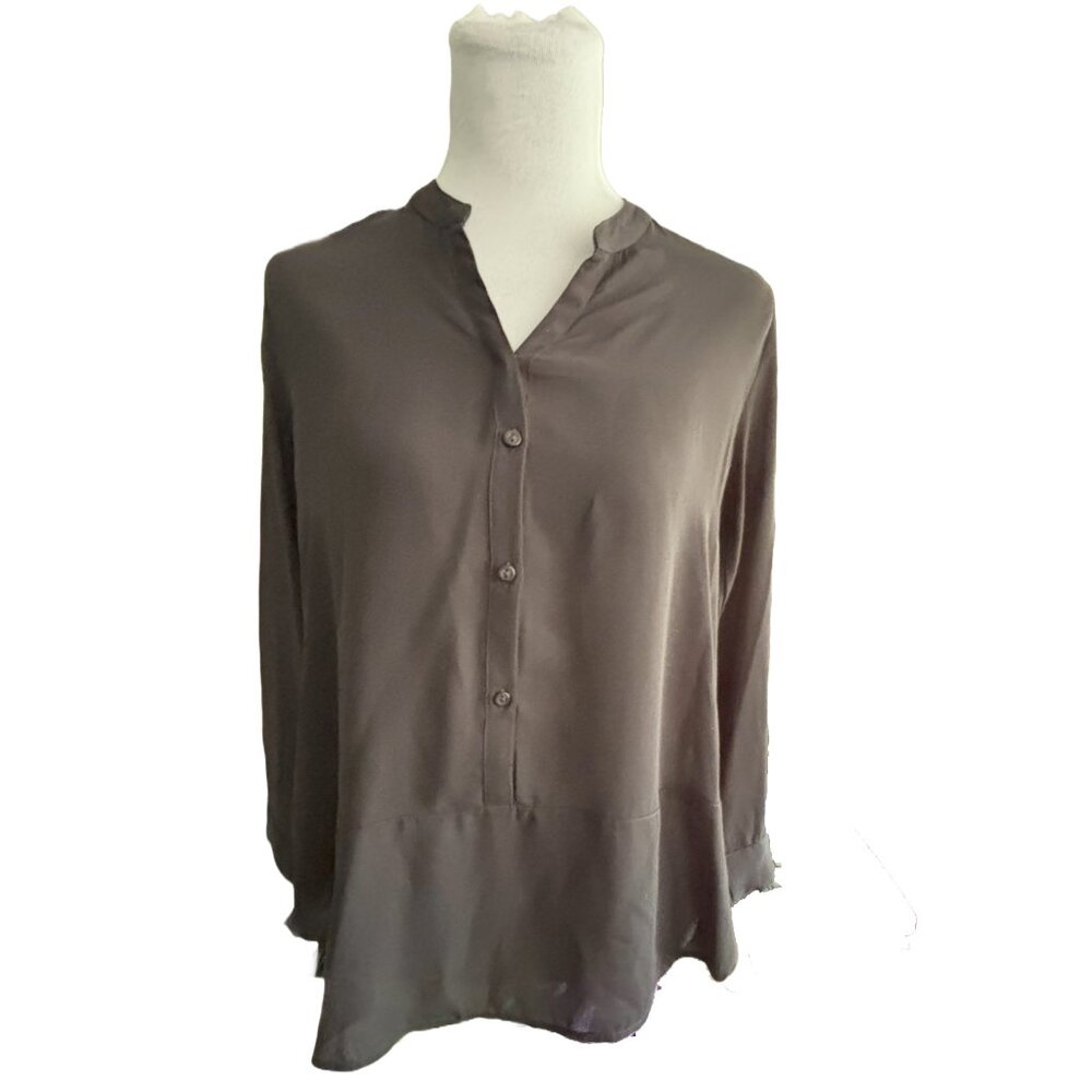 Frenchi Women's‎ Black Sheer High Low 3/4 Button Up Long Sleeve Tunic Blouse XL